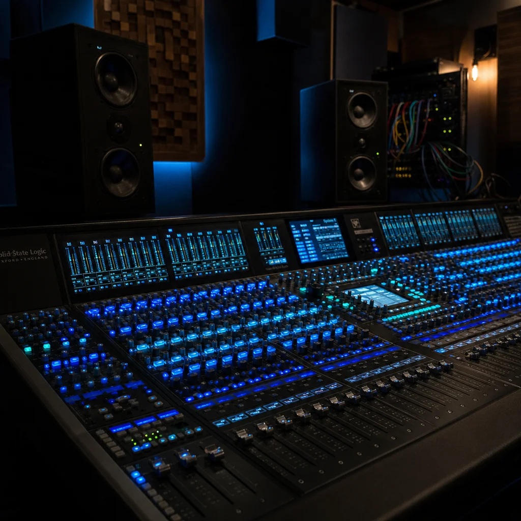 Professional audio mixing console in a studio
