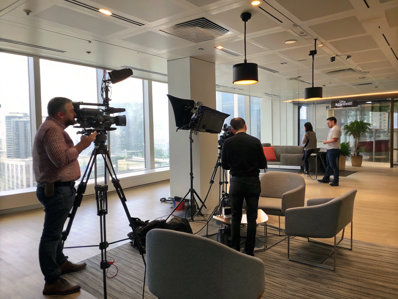Behind the scenes of a corporate video shoot