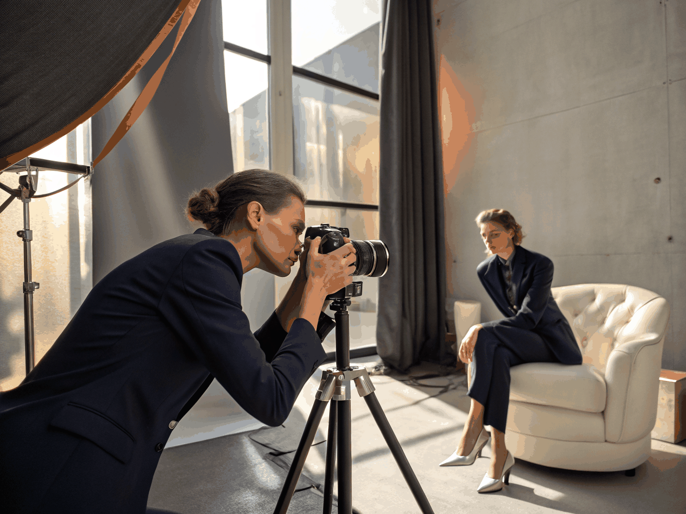 Professional photographer capturing cinematic portrait